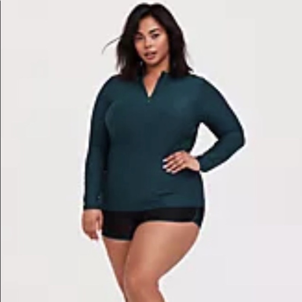 Dark Teal Space-dyed Zip-Front Swim Rash Guard Top